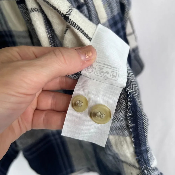 H&M Blue & White Plaid Button Front Flannel Cotton Shirt Shacket Size Large - Picture 8 of 10